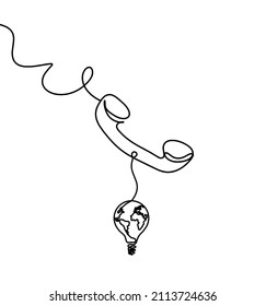 Teléfono abstracto con bombilla de globo como dibujo de línea sobre fondo blanco. Vector