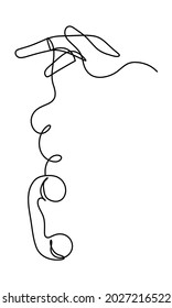 Abstract handset with hand as line drawing on white background. Vector