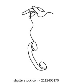 Abstract handset with hand as line drawing on white background. Vector