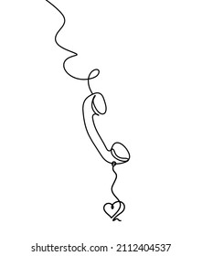 Abstract handset with heart as line drawing on white background. Vector