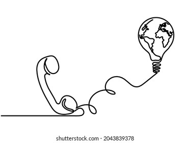 Abstract handset with lightbulb globus as line drawing on white background. Vector