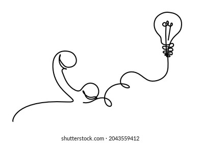 Abstract handset with lightbulb as line drawing on white background. Vector