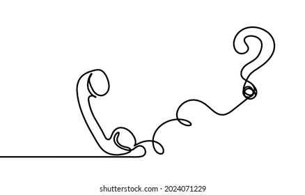 Abstract handset with question mark as line drawing on white background. Vector