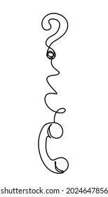 Abstract handset with question mark as line drawing on white background. Vector