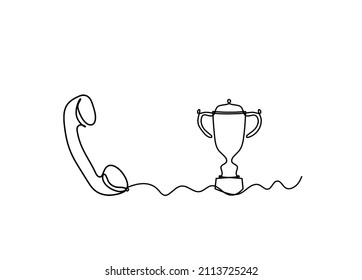 Teléfono abstracto con trofeo como dibujo de línea sobre fondo blanco. Vector