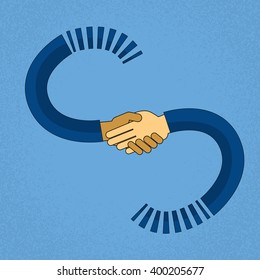 Abstract Handshake Business Agreement Concept Mix Race African American Businessmen Hand Shake, Flat Vector Illustration