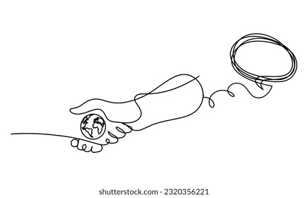Abstract handshake and comment as line drawing on white background. Vector