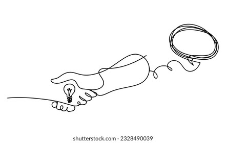 Abstract handshake and comment as line drawing on white background. Vector