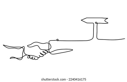 Abstract handshake with direction as line drawing on white background. Vector