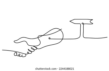 Abstract handshake with direction as line drawing on white background. Vector