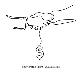 Abstract handshake and dollar sign  as line drawing on white background. Vector