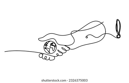 Sacudir el tono abstracto y el signo de exclamación como dibujo de línea sobre fondo blanco. Vector