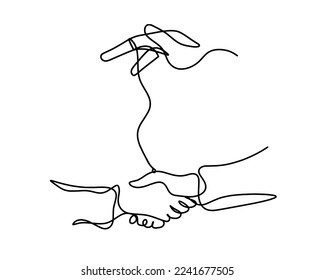 Abstract handshake with hand as line drawing on white background. Vector
