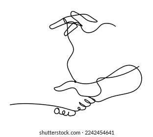 Abstract handshake with hand as line drawing on white background. Vector