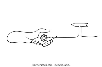 Abstract handshake and hand as line drawing on white background. Vector
