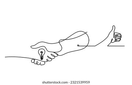 Abstract handshake and hand as line drawing on white background. Vector