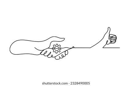 Resumen de apretón de manos y dibujo de la mano sobre fondo blanco. Vector