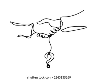 Abstract handshake with heart as line drawing on white background. Vector