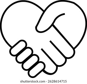 Abstract handshake heart vector icon. Sign friendship or partnership icons. Peace and love symbol. The is suitable for web design, mobile apps, silhouette and editable stroke transparent background