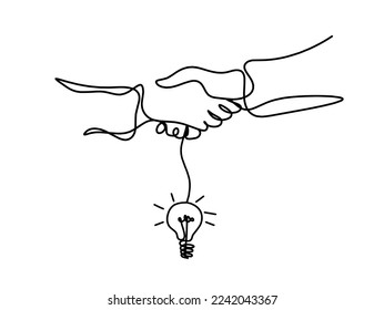 Sacudir el enlace abstracto con la bombilla de luz como dibujo de línea sobre fondo blanco. Vector