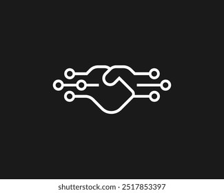 Logo lineal Abstractas del apretón de manos. Símbolo de la sociedad Corporativa. La cooperación en TI y las altas tecnologías de señalización del Vector