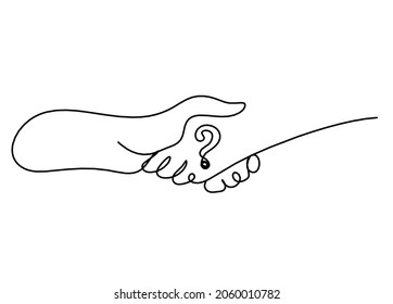 Sacudir el enlace abstracto y el signo de interrogación como dibujo de línea sobre fondo blanco. Vector