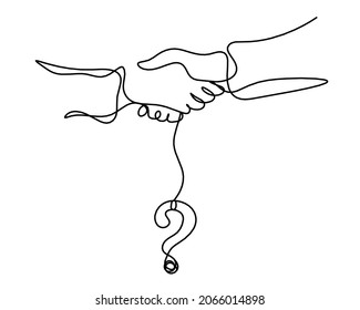 Sacudir el enlace abstracto y el signo de interrogación como dibujo de línea sobre fondo blanco. Vector