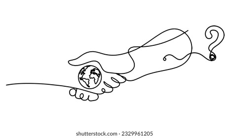 Abstract handshake and question mark as line drawing on white background. Vector