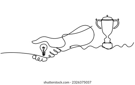 Abstract handshake and trophy as line drawing on white background. Vector