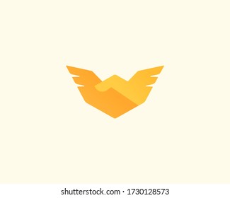 Abstract handshake, wings vector logo. Corporate partnership sign. Delivery, business, cargo, success, money, deal, contract, team, cooperation, friendship symbol icon.
