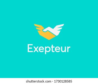Abstrakter Handschlag, Flügelvektorlogo. Firmenzeichen Lieferung, Geschäft, Fracht, Erfolg, Geld, Deal, Vertrag, Team, Zusammenarbeit, Freundschaft Symbol Symbol.