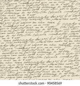 Abstract Handwriting On Old Vintage Paper. Seamless Pattern, Vector, EPS10.