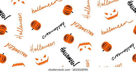 Abstract Handwritten Halloween Repeating Vector Pattern with pumpkins Isolated on white Background