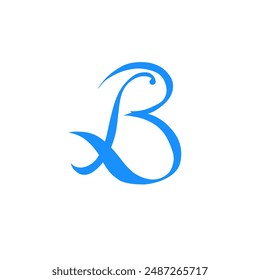 abstract handwritten letter b in blue, no background