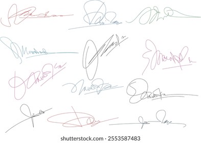 Abstract handwritten signature, set imaginary scribble, Business set of inked autographs. Autographs handwritten set. Document Signature Ideas, Handwritten Collection of Fake Scribble Signature in Ink