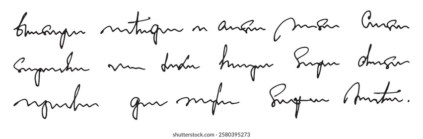Abstract handwritten text with strikethrough and circled words. Unreadable handwritten text. Vector illustration of illegible font isolated on white background.	
