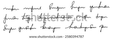 Abstract handwritten text with strikethrough and circled words. Unreadable handwritten text. Vector illustration of illegible font isolated on white background.	
