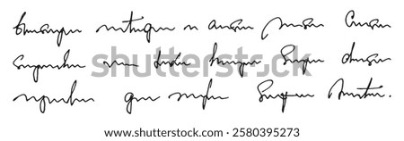 Abstract handwritten text with strikethrough and circled words. Unreadable handwritten text. Vector illustration of illegible font isolated on white background.	
