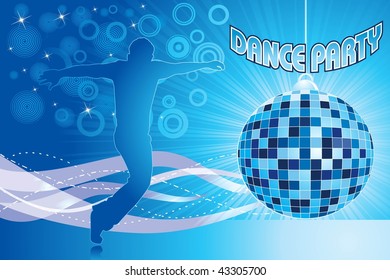 abstract hanging disco ball background with man silhouette