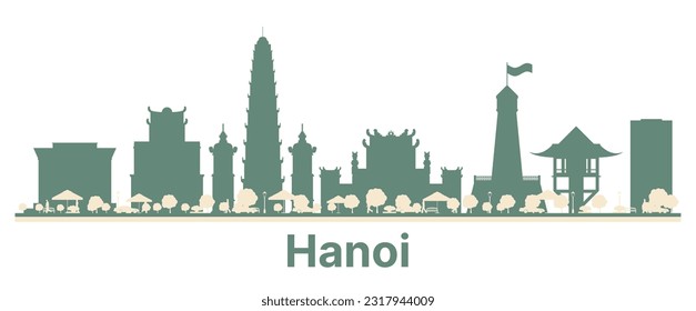 Abstract Hanoi Vietnam City Skyline with Color Buildings. Vector Illustration. Business Travel and Tourism Concept with Modern Architecture.