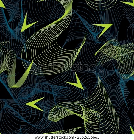 Abstract haotic geometric seamless pattern with neon lines and stripes. Extreme Sport  pattern. Grunge urban repeated backdrop for textile, wrapping paper. Lines elements, bright colors