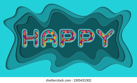 Abstract Happy Background with deep Blue Paper cut Style
