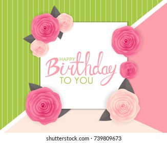 Abstract Happy Birthday Background Card Template with Flowers Vector Illustration EPS10
