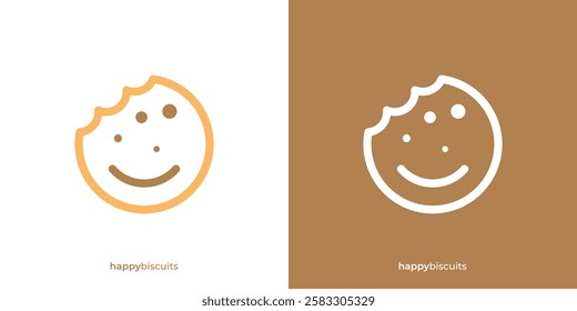 Abstract Happy Biscuits Logo. Biscuit and Smile Face Graphic Icons. Bite Biscuits Logo Design Template.