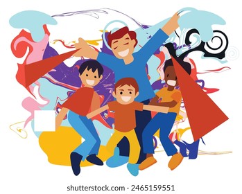 abstract happy children's Day text on a special background Illustration Set of Children's Day. Flat-style vector illustration card party lalal