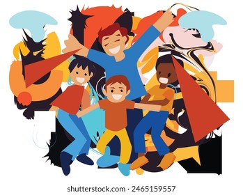 abstract happy children's Day text on a special background Illustration Set of Children's Day. Flat-style vector illustration card party girk