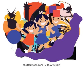 abstract happy children's Day text on a special background Illustration Set of Children's Day. Flat-style vector illustration card party baby