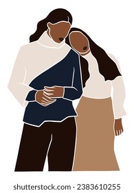 Abstract happy couple in winter illustration. Vector illustration.