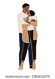 Abstract happy couple in winter illustration. Vector illustration.