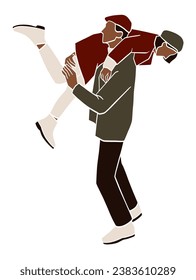 Abstract happy couple in winter illustration. Vector illustration.